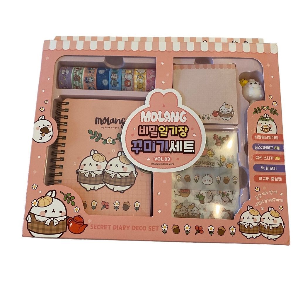 Molang Korean Animal Design Diary Deco Set. Multicolor. Multi Sizes. Kidcore.